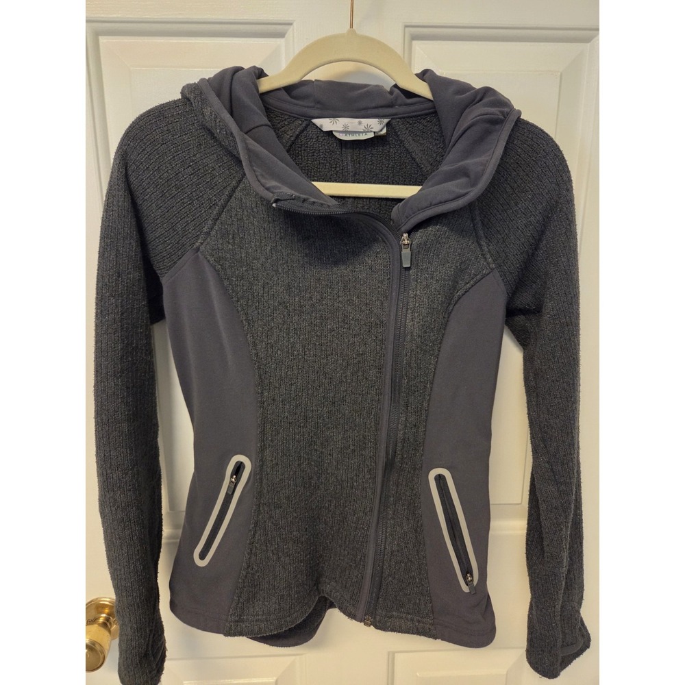 WOMENS ATHLETA GRAY FLEECE LINED LONG SLEEVE HOODED JACKET XSMALL Side Zipper
